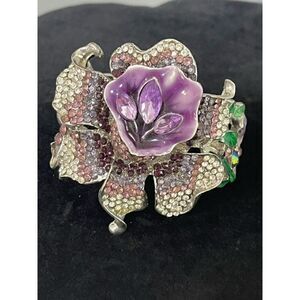 HSN Purple lavendar Rhinestone Iris Orchid Bangle Hinged Bracelet